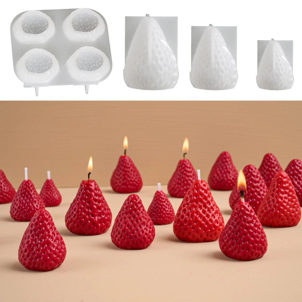 3D Strawberry Aromatherapy Candle Silicone Mold DIY Handmade Romantic Scented for Valentine's Day Party Home Decor Birthday Gift