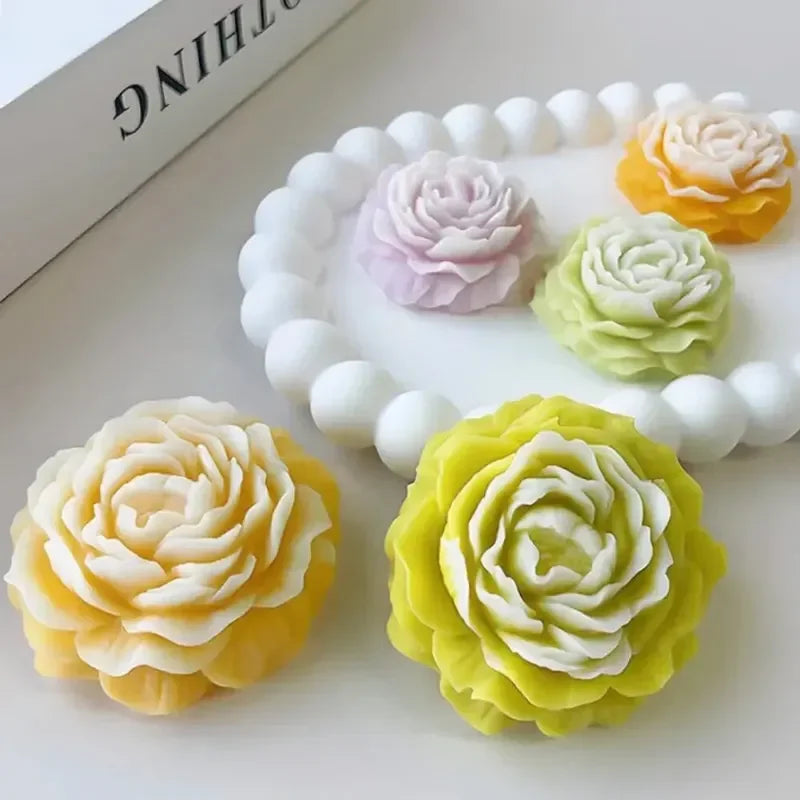 1PCSPeony Candle Silicone Mold DIY Relief Flower Soap Resin Plaster Mould Home Decor Chocolate Cake Ice Baking Making Tool Gifts