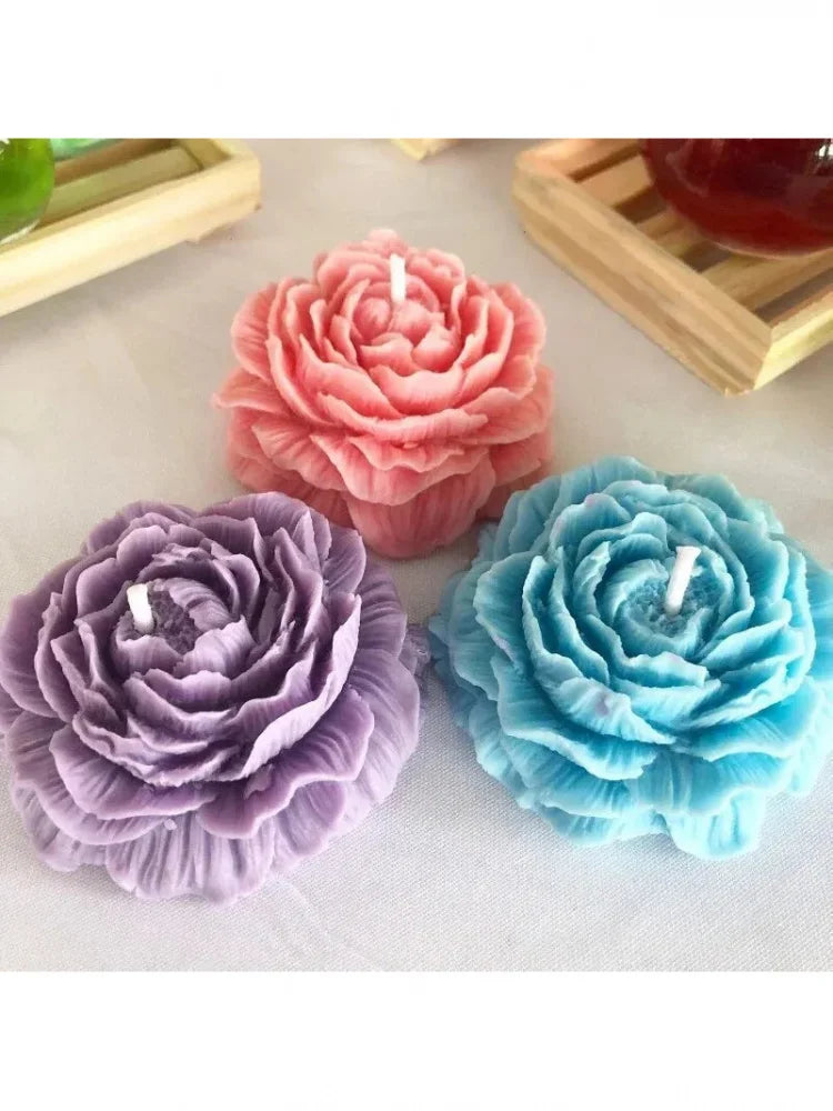 1PCSPeony Candle Silicone Mold DIY Relief Flower Soap Resin Plaster Mould Home Decor Chocolate Cake Ice Baking Making Tool Gifts